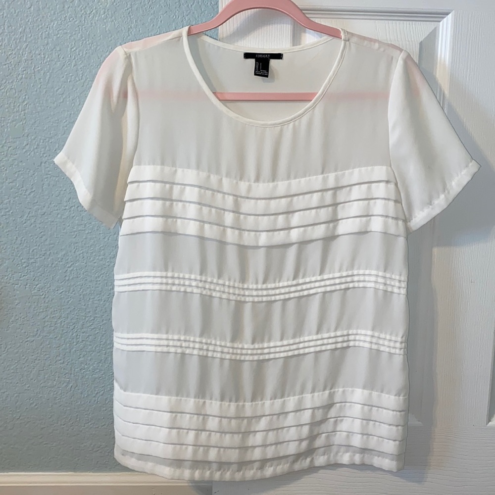 White ruffle front blouse